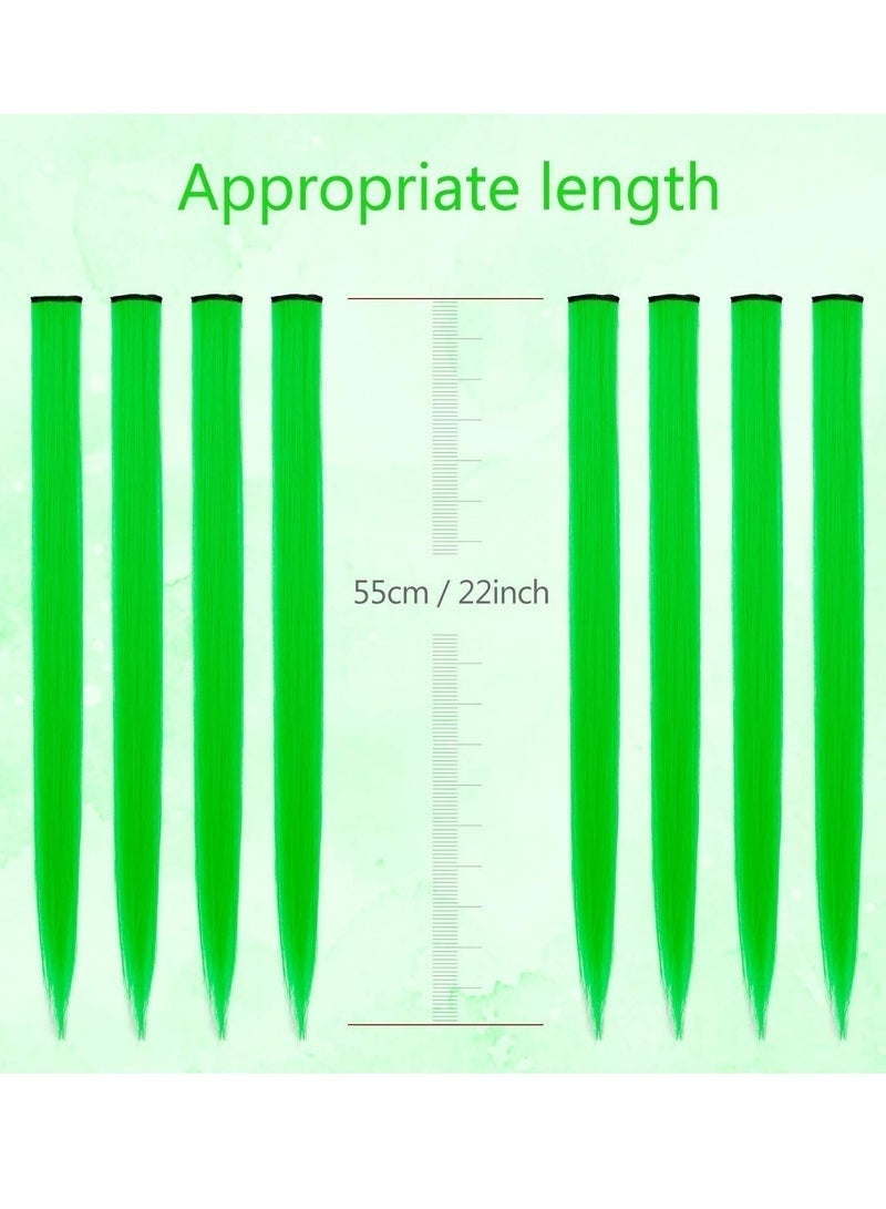 Bukela 22 inch Colored Hair Extensions Straight Hairpiece, Multi-colors Party Highlights Clip in Synthetic Hair Extensions (10 PCS Green) - Image 5